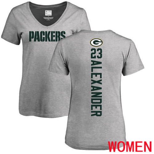 Green Bay Packers Ash Women #23 Alexander Jaire Backer V-Neck Nike NFL T Shirt